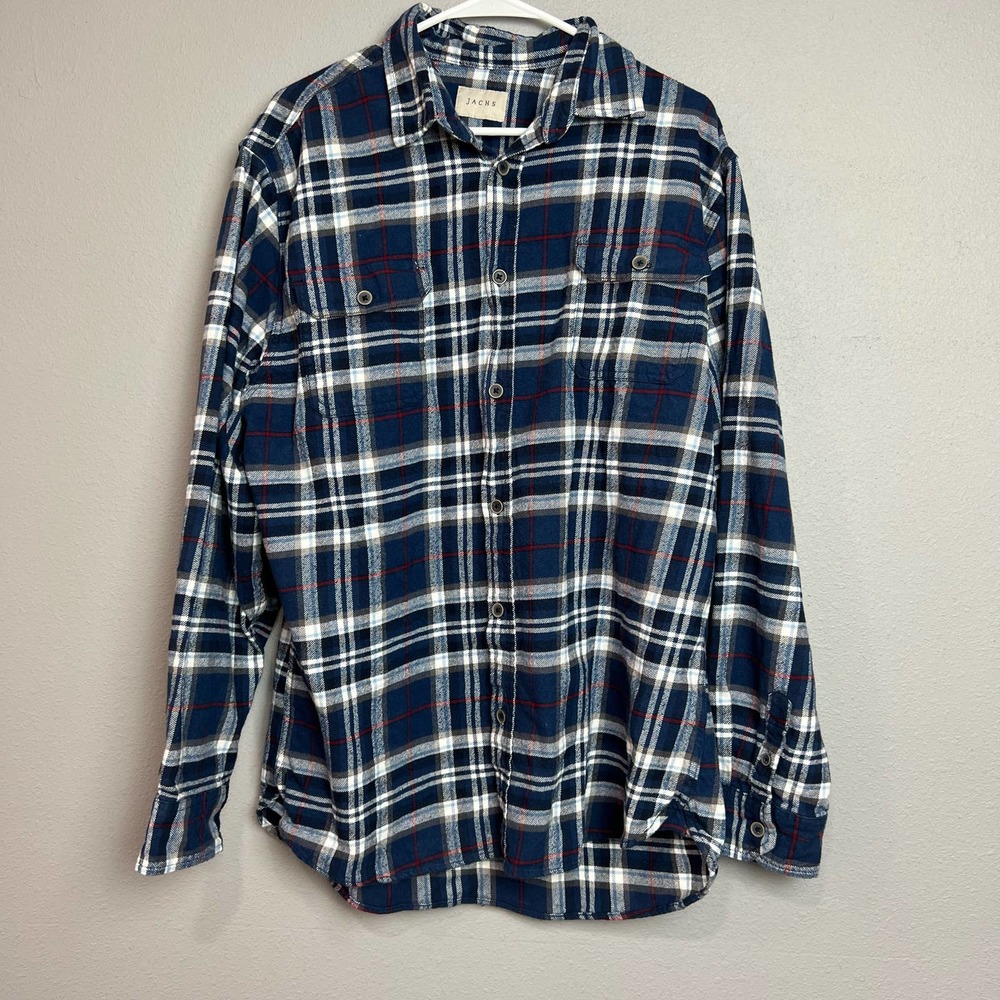 Jachs mens blue flannel plaid button up shirt XL Tall